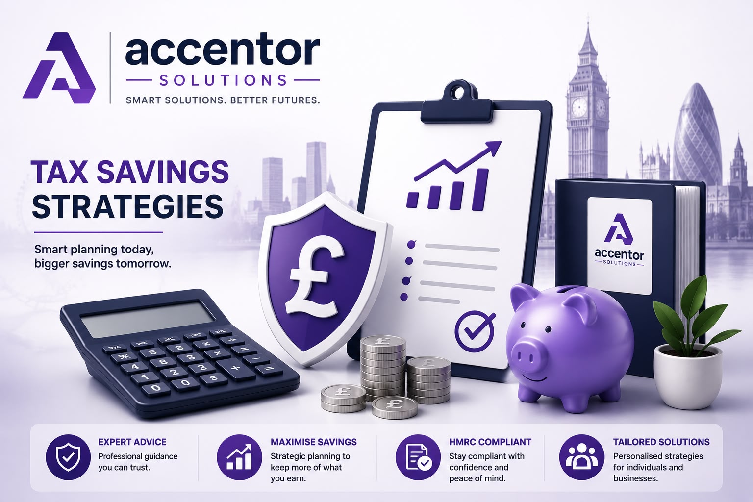 Top HMRC tax savings strategies for UK taxpayers, showing financial planning documents, tax forms, calculator, and money-saving concepts.
